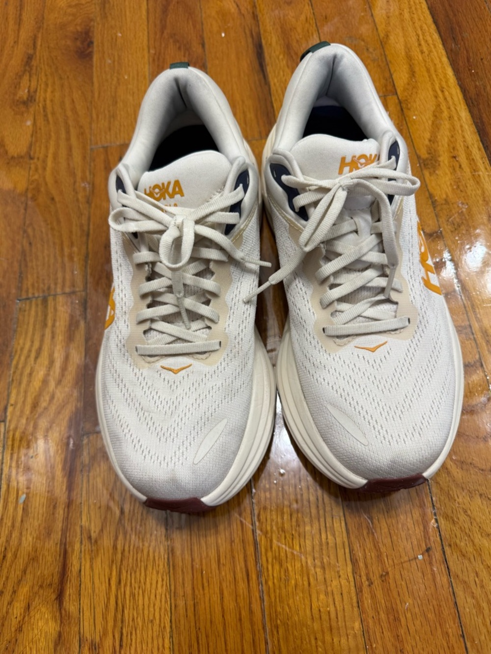 Hoka One One Men's Cream Running Shoes with Gold Logo
